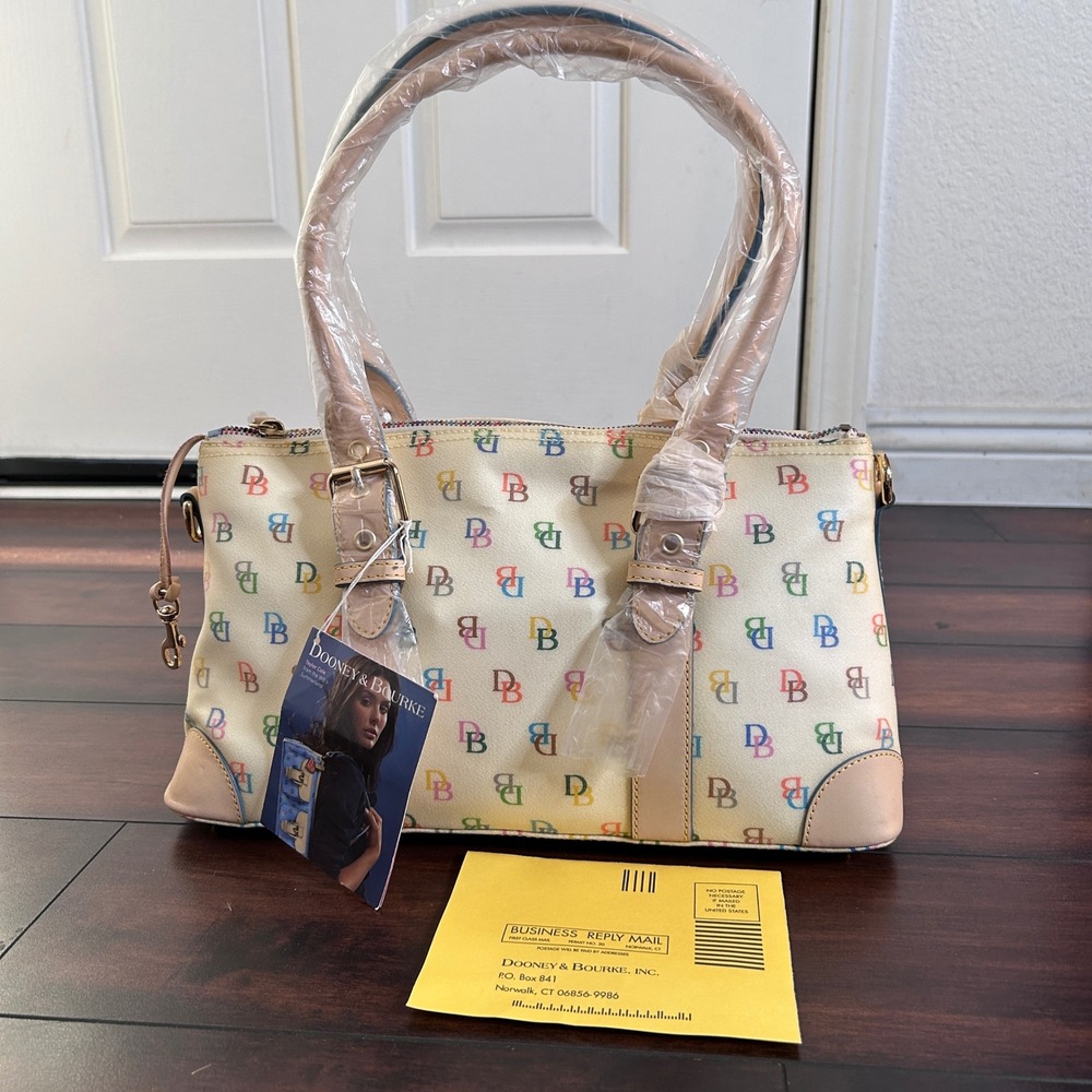 Vintage Y2K Dooney & Bourke Domed Satchel White Rainbow Monogram NWT IT40WH